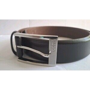 Hugo Boss Cow Skin Leather Belt Size 34 Brown Silver Buckle Dress Work Preppy